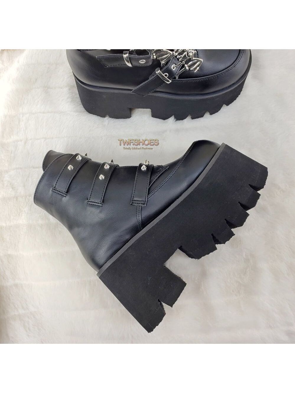 Ashes Bat Buckle 3.5" Platform Goth Punk Boots Restocked - Picture 3 of 12